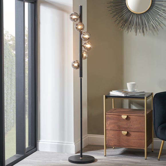 Blair Smoke Glass Ball and Black Metal Floor Lamp - image 1
