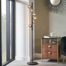 Blair Smoke Glass Ball and Black Metal Floor Lamp - thumbnail 1