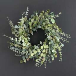 Artificial Mixed Green & Eucalyptus Wreath on Rattan Base - thumbnail 1