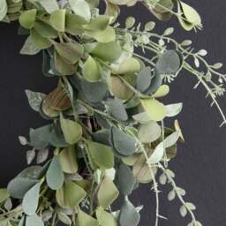 Artificial Mixed Green & Eucalyptus Wreath on Rattan Base - thumbnail 2