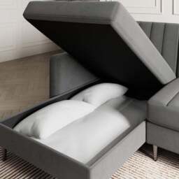 Kendall Quilted Velvet Clic Clac Storage Corner Sofa Bed - thumbnail 4
