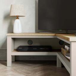 "Olney Open Corner TV Unit for TVs up to 55"", Stone" - thumbnail 3