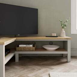 "Olney Open Corner TV Unit for TVs up to 55"", Stone" - thumbnail 2