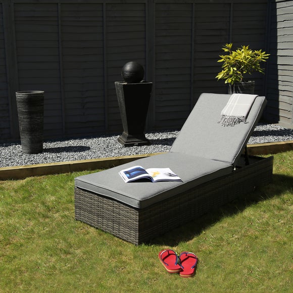 Rattan Grey Sun Lounger with Cushion - image 1
