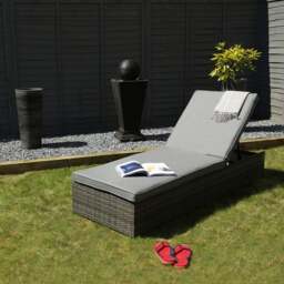 Rattan Grey Sun Lounger with Cushion - thumbnail 1