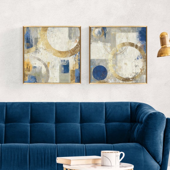 Set of 2 Abstract Blue & Gold Framed Prints - image 1