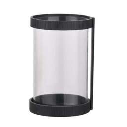 Black Ribbed Metal Glass Cylinder Hurricane Candle Holder - thumbnail 4
