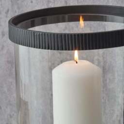 Black Ribbed Metal Glass Cylinder Hurricane Candle Holder - thumbnail 2