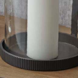 Black Ribbed Metal Glass Cylinder Hurricane Candle Holder - thumbnail 3