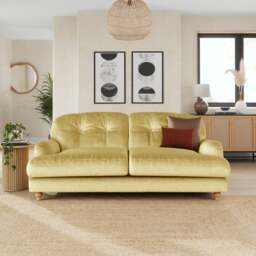Return - Martha Vintage Velvet 3 Seater Sofa, Sunshine - thumbnail 1