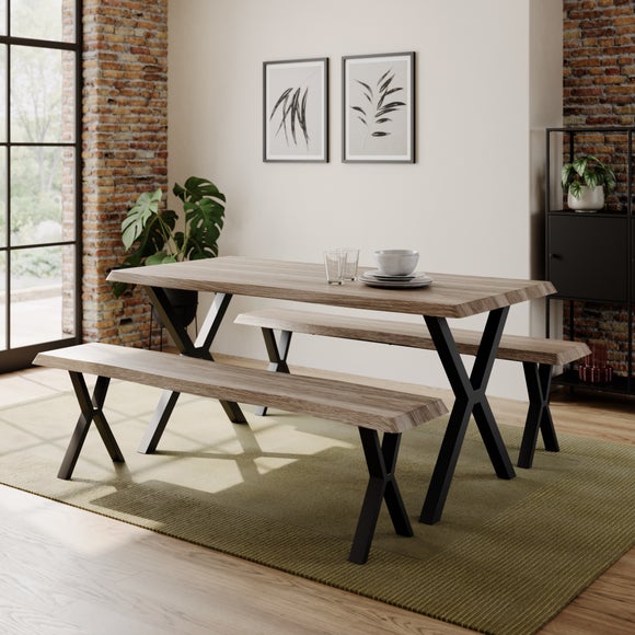Ezra II 6 Seater Rectangular Dining Table with 2 Benches - image 1