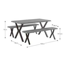 Ezra II 6 Seater Rectangular Dining Table with 2 Benches - thumbnail 4