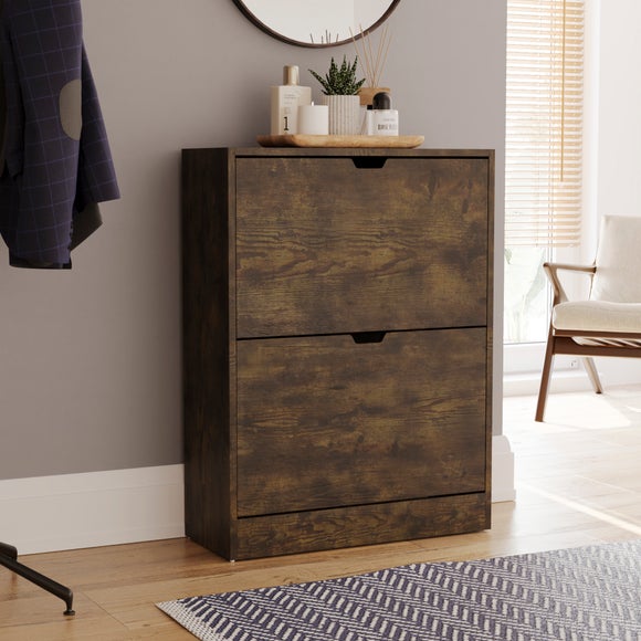 Vida Designs 2 Tier Dark Wood Effect Slot Handle Shoe Cabinet - image 1