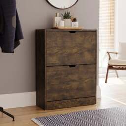 Vida Designs 2 Tier Dark Wood Effect Slot Handle Shoe Cabinet - thumbnail 1