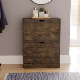 Vida Designs 2 Tier Dark Wood Effect Slot Handle Shoe Cabinet - thumbnail 3