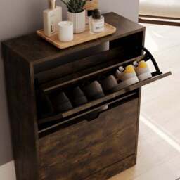 Vida Designs 2 Tier Dark Wood Effect Slot Handle Shoe Cabinet - thumbnail 4