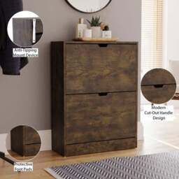 Vida Designs 2 Tier Dark Wood Effect Slot Handle Shoe Cabinet - thumbnail 6