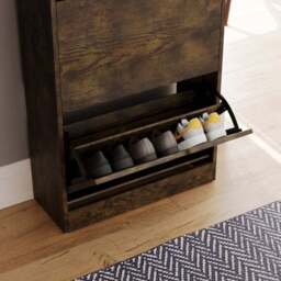 Vida Designs 2 Tier Dark Wood Effect Slot Handle Shoe Cabinet - thumbnail 2