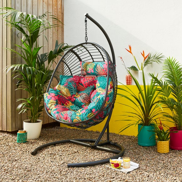 Black Egg Chair with Tropical Cushion by Dunelm