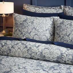 Rayna Damask Jacquard Blue 100% Cotton Duvet Cover & Pillowcase Set - thumbnail 2