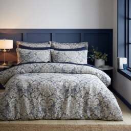 Rayna Damask Jacquard Blue 100% Cotton Duvet Cover & Pillowcase Set - thumbnail 1