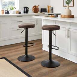Venice Round Adjustable Height Swivel Bar Stool, Faux Leather - thumbnail 2