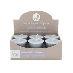 Northern Lights Set of 6 Sandalwood and Patchouli Votive Candles - thumbnail 1