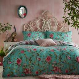furn. Vintage Chinoiserie Jade Floral Reversible Duvet Cover and Pillowcase Set - thumbnail 1