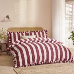 Furn. Birdie Stripe Polycotton Duvet Cover & Pillowcase Set