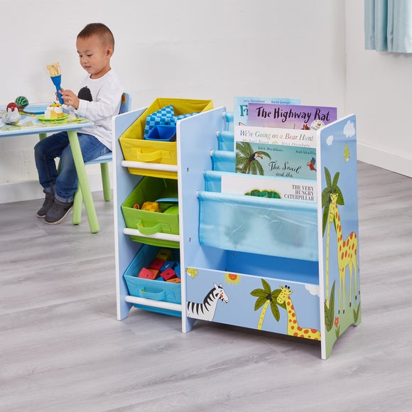 Liberty House Kids Safari Book Display With Three Fabric Storage Boxes - image 1