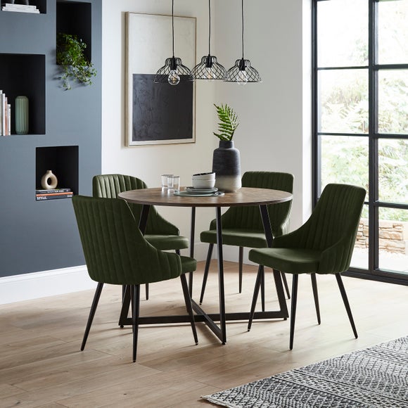 Brayden 4 Seater Round Dining Table with 4 Shea Olive Faux Leather Dining Chairs - image 1