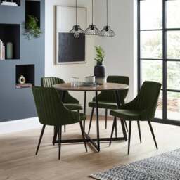 Brayden 4 Seater Round Dining Table with 4 Shea Olive Faux Leather Dining Chairs