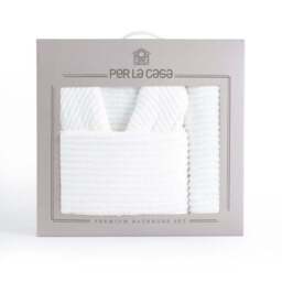 Per La Casa Set of 3 White Vilago Dobby Medium Bathrobe & Towels - thumbnail 6