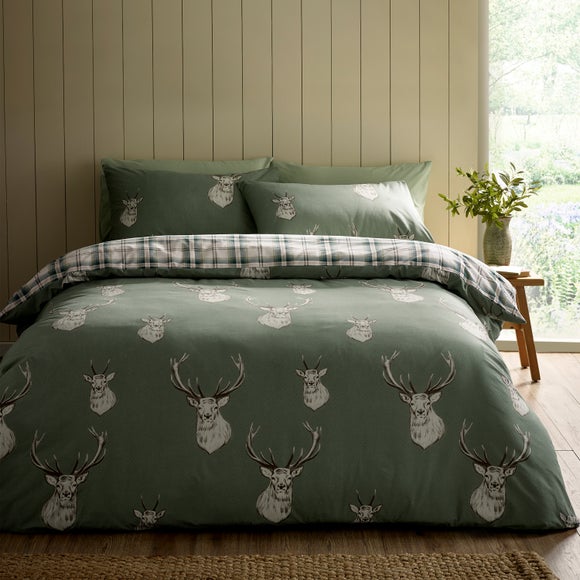 Catherine Lansfield Stag Check Polycotton Duvet Cover & Pillowcase Set - image 1