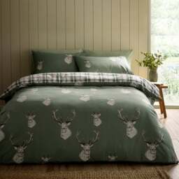 Catherine Lansfield Stag Check Polycotton Duvet Cover & Pillowcase Set - thumbnail 1