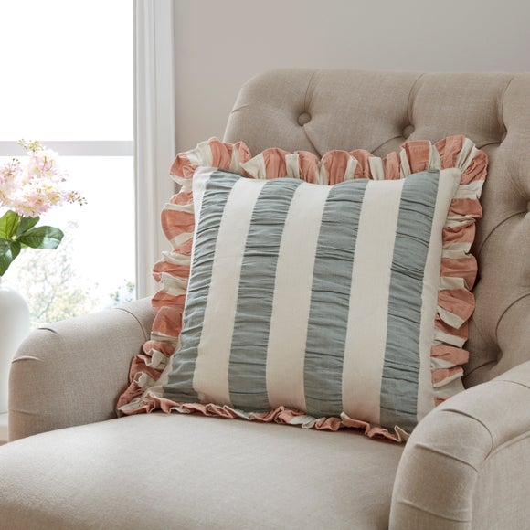 Seersucker Stripe Frill Cotton Square Cushion - image 1
