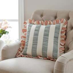 Seersucker Stripe Frill Cotton Square Cushion - thumbnail 1