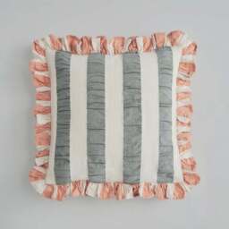 Seersucker Stripe Frill Cotton Square Cushion - thumbnail 3