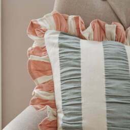 Seersucker Stripe Frill Cotton Square Cushion - thumbnail 2