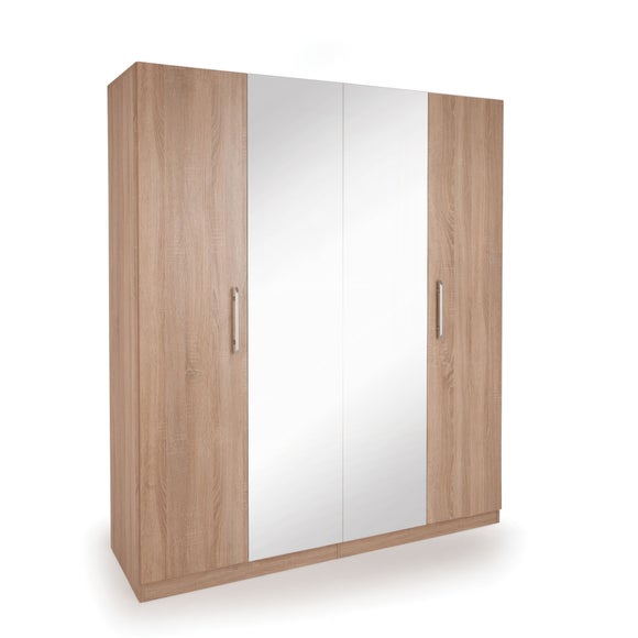 Holborn 4 Door Wardrobe, Natural & Mirrored - image 1