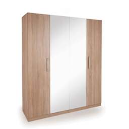Holborn 4 Door Wardrobe, Natural & Mirrored - thumbnail 1