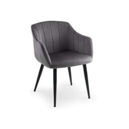 Hobart Set of 2 Scalloped Dining Chairs, Grey Velvet - thumbnail 2