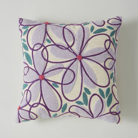 Crewel Work Floral Square Cushion - image 1