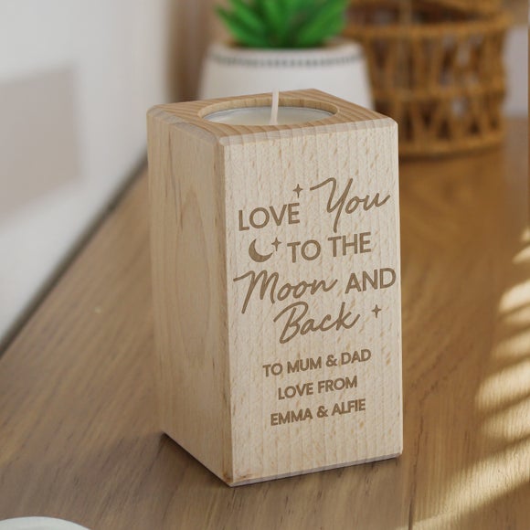Personalised Love You to The Moon Wooden Tealight Holder - image 1