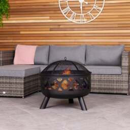 Charles Bentley Round Metal Fire Pit With Mesh Cover - thumbnail 2