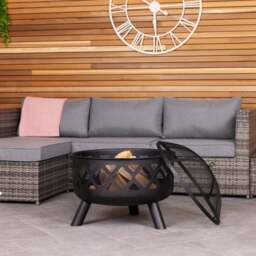 Charles Bentley Round Metal Fire Pit With Mesh Cover - thumbnail 3