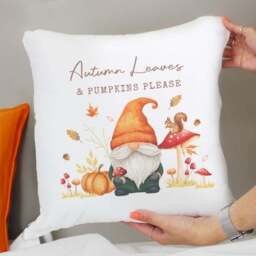 Personalised Autumn Gnome Square Cushion - thumbnail 2