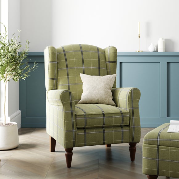 Oswald Check Armchair, Green by Dunelm