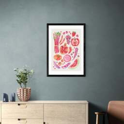 East End Prints Red Harvest Of Fruit & Vegetables Framed Print - thumbnail 1