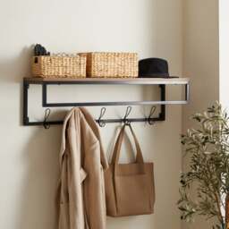 Fulton Wall Shelf with Hooks Pine - thumbnail 1